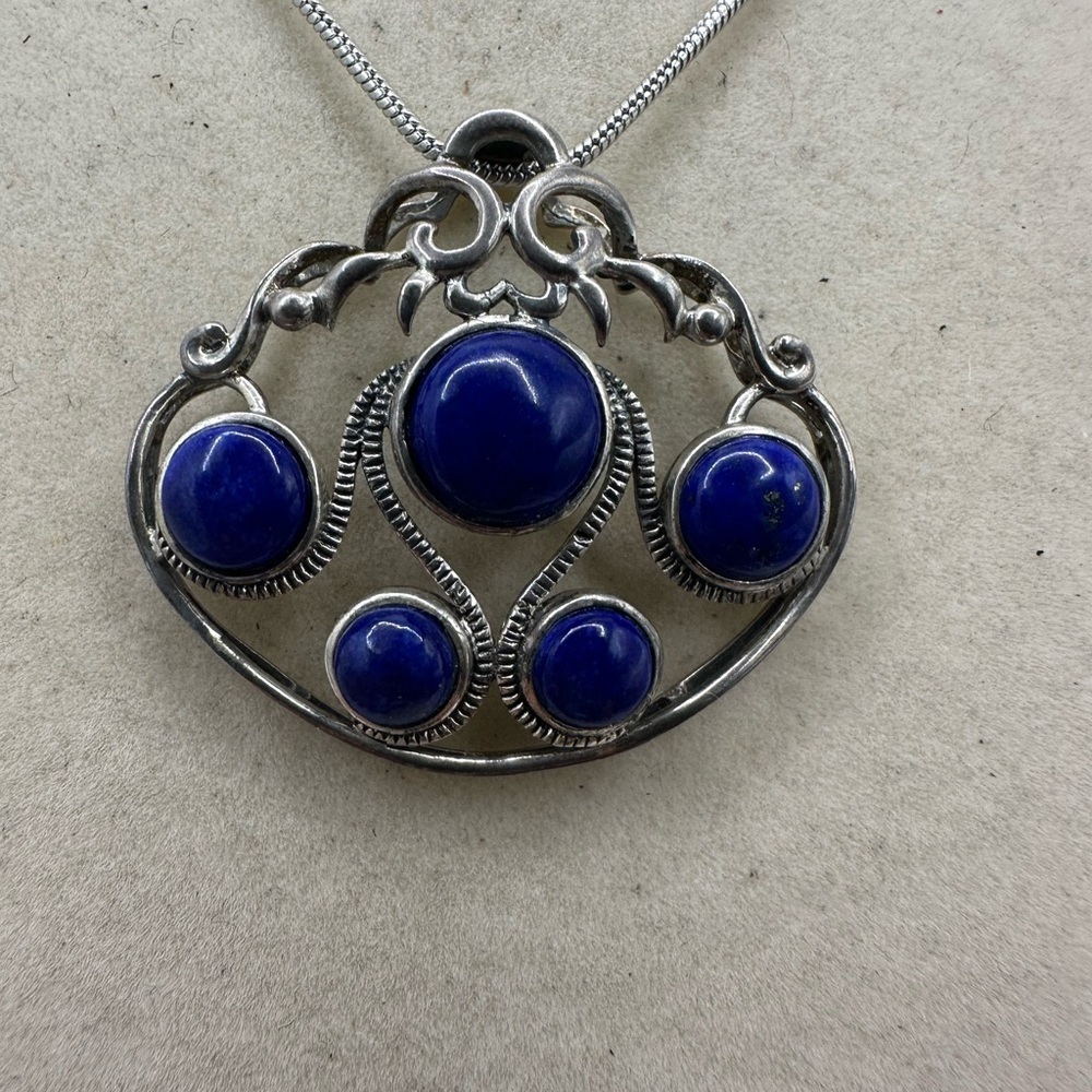 Lapis Lazuli Silver Pendant on Snake Chain - Picture 5 of 8